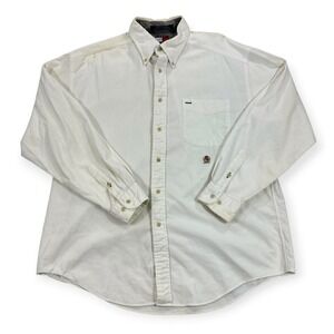 Vintage Tommy Hilfiger Long Sleeve Shirt Men's Large Off White Button Down Crest